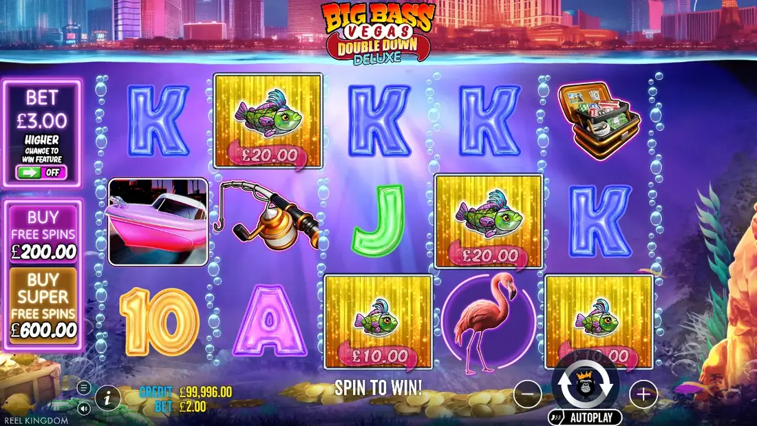 Symbols landing on a spin of Big Bass Vegas Double Down Deluxe